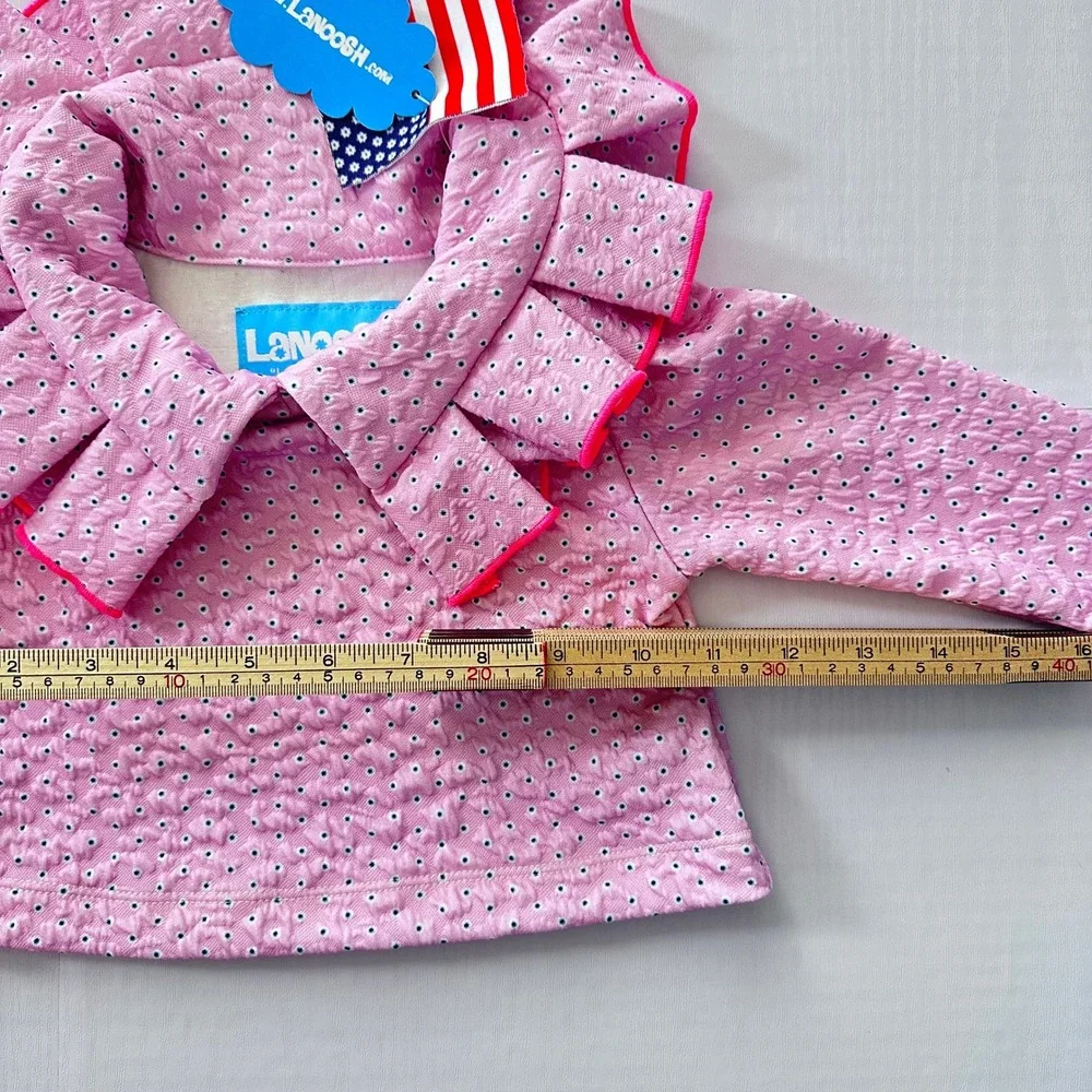 Lanoosh Girls Pink Polka Dot Ruffle Collar Top XXS 2-3 Made in USA New